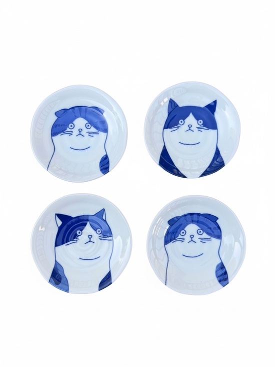 Shichita Other - Set of 4 Shichita Mino Yaki cat small plates